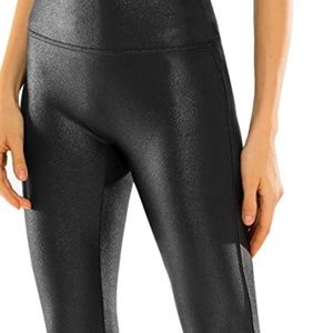 CLIV HIGH WAISTED FAUX BLACK LEATHER LEGGINGS.